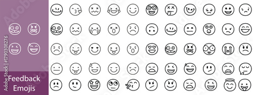 Emoticons icon set. Emoji faces collection flat and line vector style isolated on transparent background. Happy and sad, good and bad emoji.