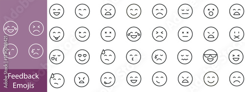 Emoticons icon set. Emoji faces collection flat and line vector style isolated on transparent background. Happy and sad, good and bad emoji.