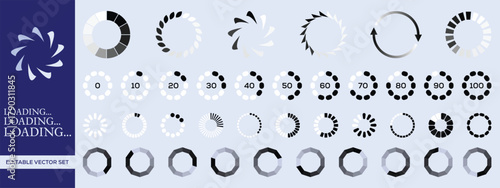 Comprehensive Collection of Editable Vector Loading Animations and Progress Indicators Including Circular, Linear, and Percentage-Based Designs for User Interface and Web Development