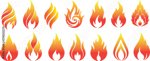 Set of Fire Logos – Flame Icons and Vector Illustration for Design