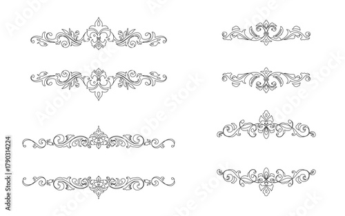 クラッシック調の手描きフレーム、装飾セット。白色。