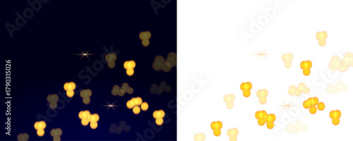 Beautiful shiny bokeh PNG with golden glow and sparkling glitter light effects. Abstract stardust and flare texture perfect for Christmas cards, festive banners, invitations,