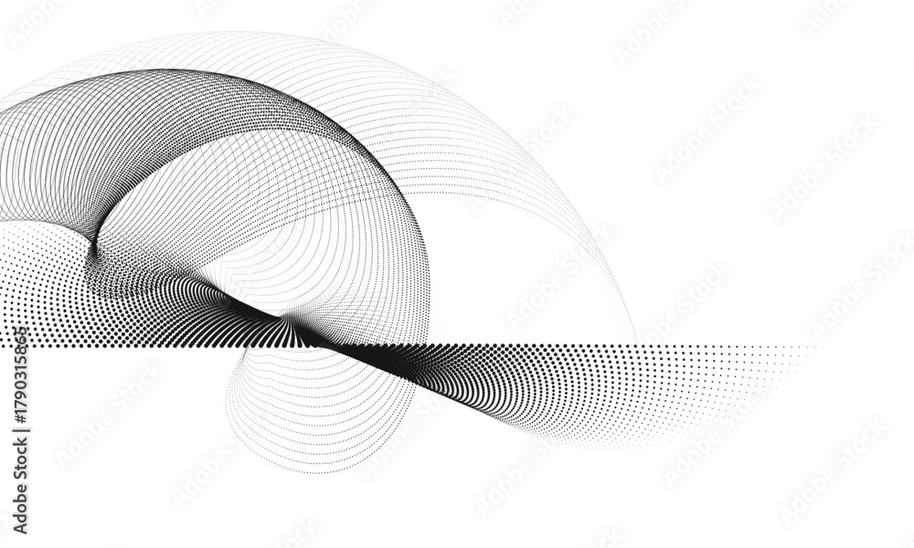 Fototapeta premium Abstract waveform dot swirls on white background.