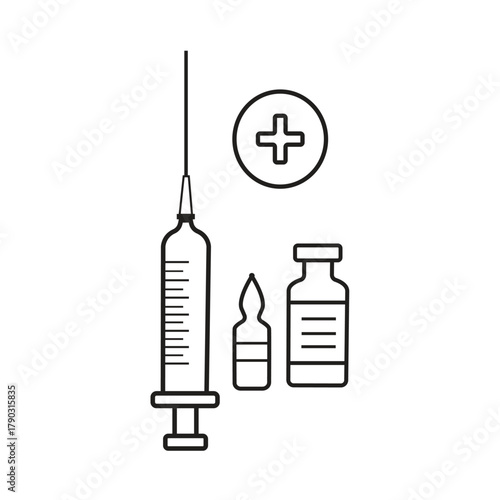 Syringe and Vaccine Vial Icon – Medical Injection and Immunization Illustration