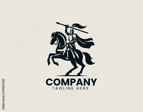 Knight on horse black vector logo illustration