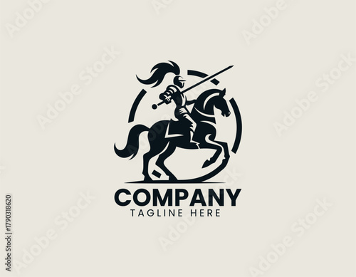 Knight on horse black vector logo illustration