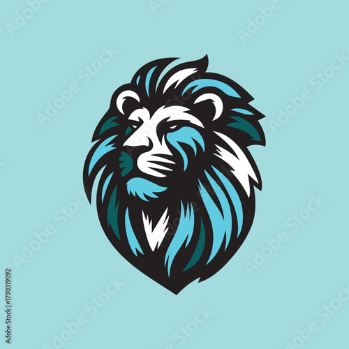 Proud Lion Mascot Logo in blue and white color. Lion Sports logo design.