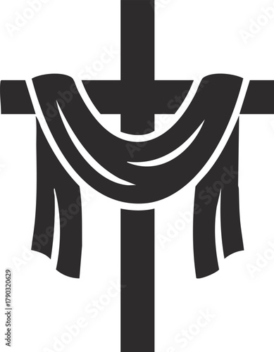 Wooden cross with draped cloth illustration on white background