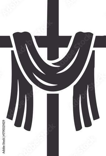 Wooden cross with draped cloth illustration on white background