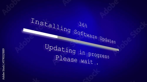 Software update screen process with progress bar animation installing system.