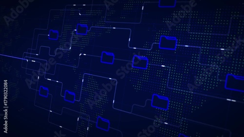 Folder files data transfer visual file data transfer line part data flow visualization copying files digital code.
