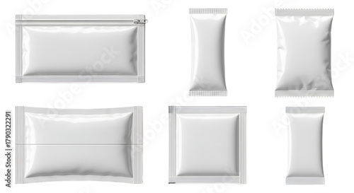 Assortment of Blank White Packaging Pouches sachet