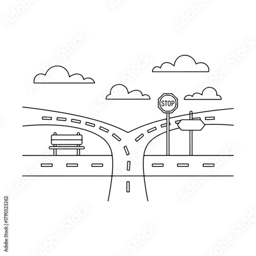 Fork in the road decision path line art concept