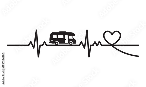 Campervan heartbeat line with heart silhouette