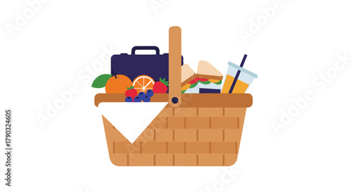 People Enjoying Picnic & Cycling in Park Friends, Nature, Summer Activities Illustration