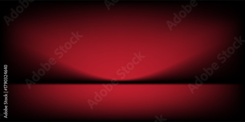 Red studio background. Abstract limbo podium studio room. Dark red gradient wall floor and spotlight scene. Showcase, promotion display. Vector stage mockup illustration
