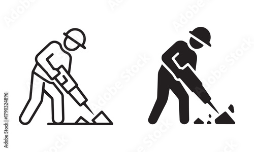 Construction worker using a jackhammer icon symbol.
