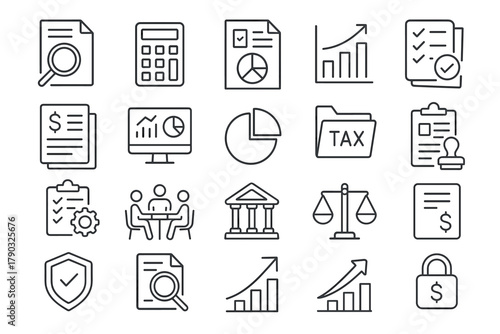 Finance and Tax Audit Line Icon Set