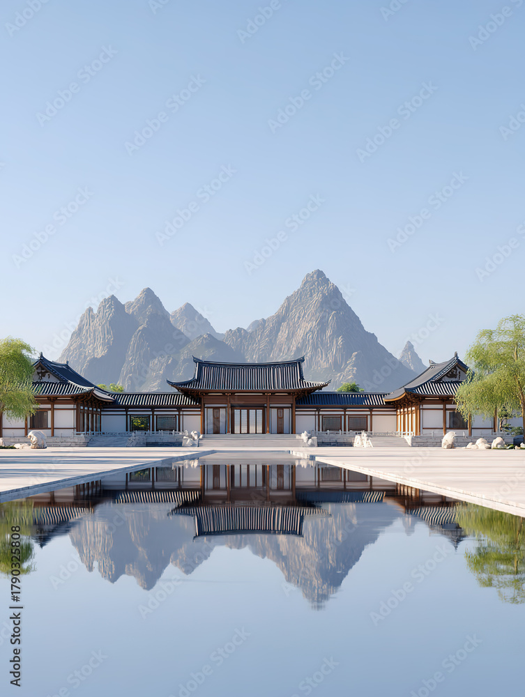 Fototapeta premium Modern Neo-Chinese Style Landscape Villa Architecture