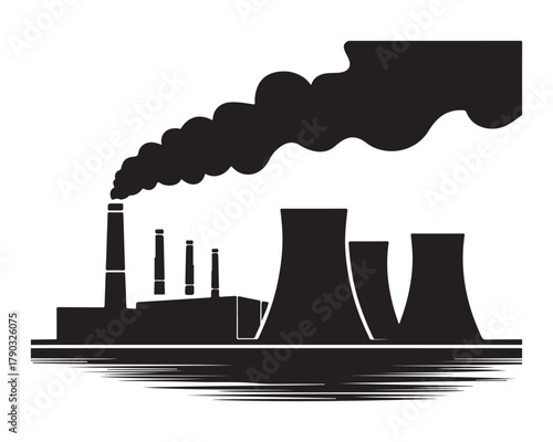 Industrial factory with chimneys emitting dark smog