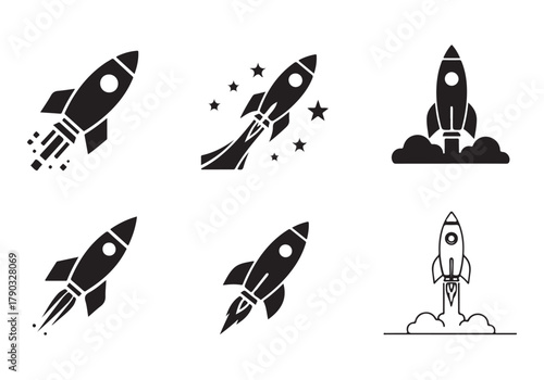 Rocket icon set, Business start-up symbol, Rocket launching sign, Vector in flat and outline design