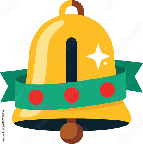 Christmas Jingle Bell with Green Ribbon Vector