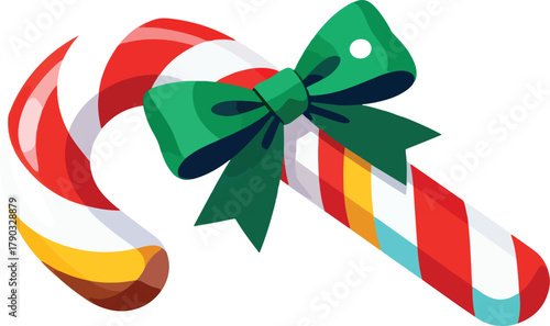 Festive Peppermint Cane With Ribbon Winter Holiday Vector