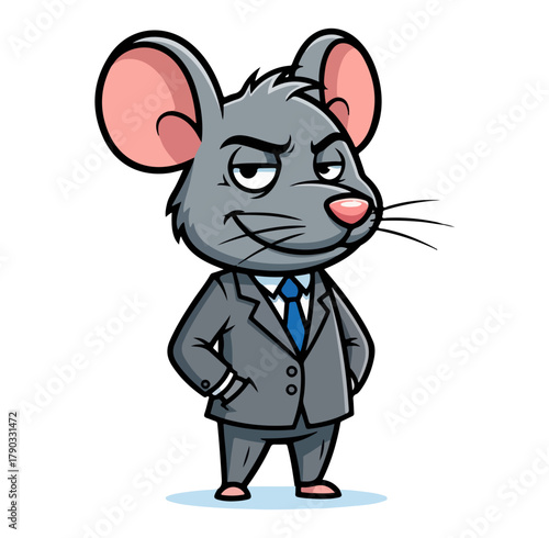 Cartoon Mouse in Business Suit with Sly Expression.