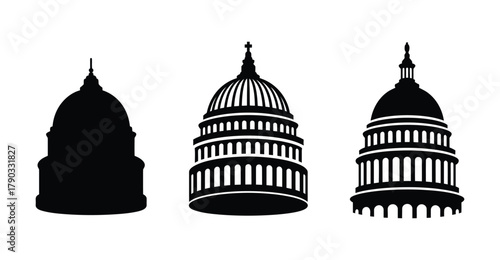 Capitol Dome Silhouette Icons: Government, Building, Law, DC