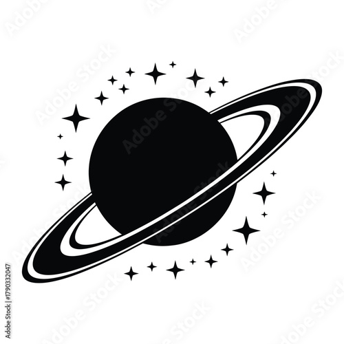 Saturn Planet Icon with Rings and Stars Vector Illustration for Space and Galaxy Design
