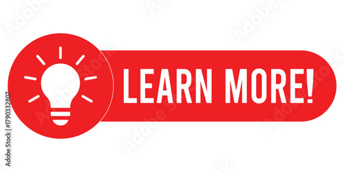 Learn More Button Vector — Red Call-to-Action Banner with White Lightbulb Icon