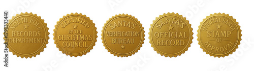 Official North Pole gold seal set — Santa Claus certified Christmas stamps and nice list stickers