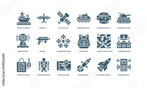 collection modern military vector icons warfare technology