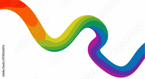 Abstract vector background with a single, thick, smooth, wavy line or 3D ribbon, showcasing a bright, continuous, blended gradient of rainbow spectrum colors