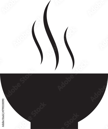 Black Silhouette of a Steaming Bowl on a White Background food soup