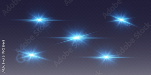 Set of light flashes and light and explosion effect.