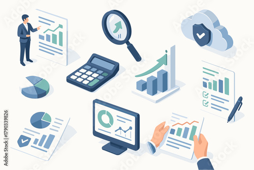 Isometric Business Analytics and Financial Growth Concept