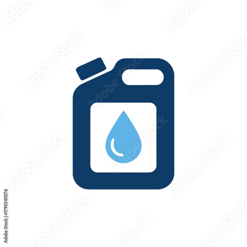 Water droplet icon on a blue plastic jerrycan symbol for liquid storage and supply