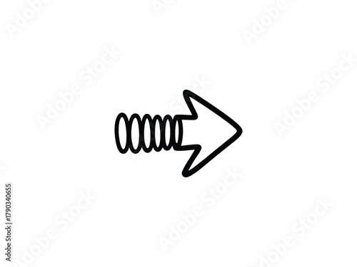 A simple black arrow with a spring, indicating direction and movement with a touch of playful elasticity and dynamic energy