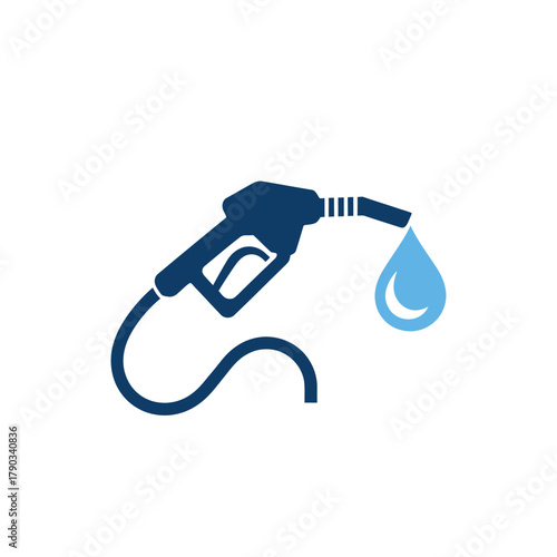 Fuel pump nozzle with liquid drop icon representing gas station and energy.