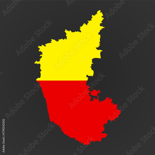 Karnataka State Map of India with State flag Color Isolated on Gradient Black Background