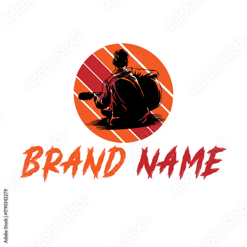 Musical Serenade Silhouette: An evocative silhouette of a guitarist, enveloped by the warm hues of a setting sun. This visual symphony captures the essence of music.