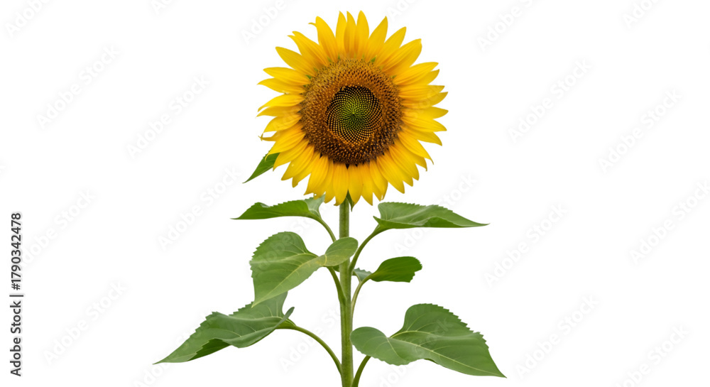 Fototapeta premium Sunflower With Green Leaves Isolated graphic whisk