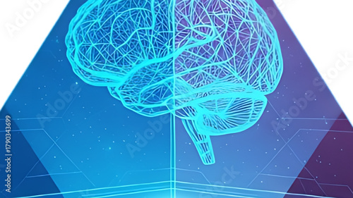 Futuristic glowing wireframe brain illustration representing intelligence and innovation