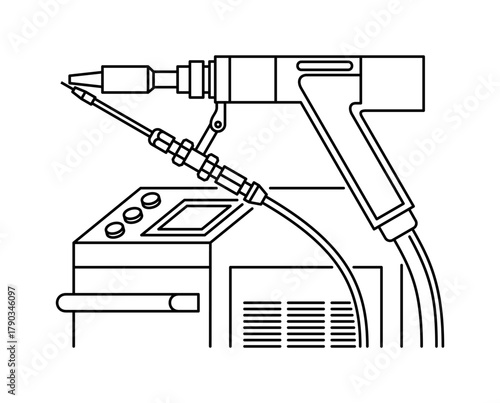 Hand laser welding icon in thin line. Holder and control device