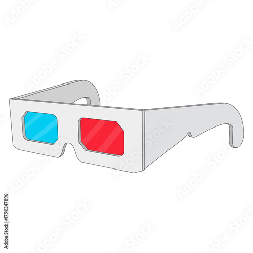 A simple flat design illustration of anaglyph three dimensional glasses with one red lens and one blue lens