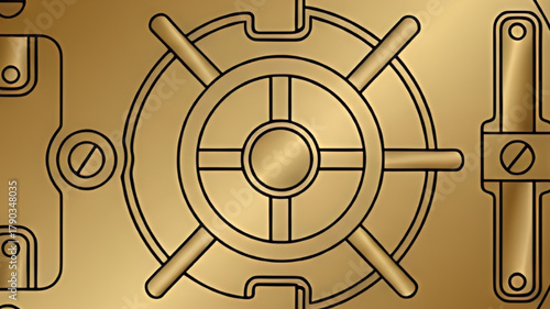 Secure golden vault door with intricate mechanical dial, symbolizing safety and wealth.