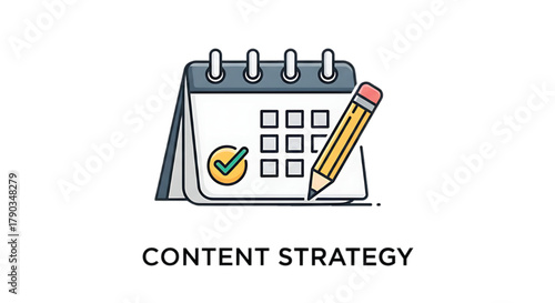 Calendar with checkmark and pencil for planning content strategy and scheduling tasks