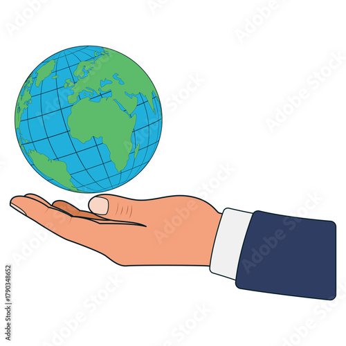 Wallpaper Mural Cartoon illustration of a hand holding a globe showing world map Torontodigital.ca