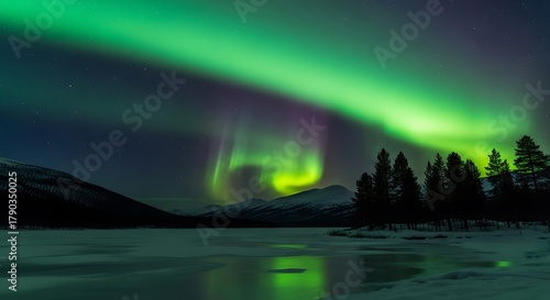 Wallpaper Mural Vibrant Aurora Borealis Reflected Over Frozen Winter Landscape Torontodigital.ca